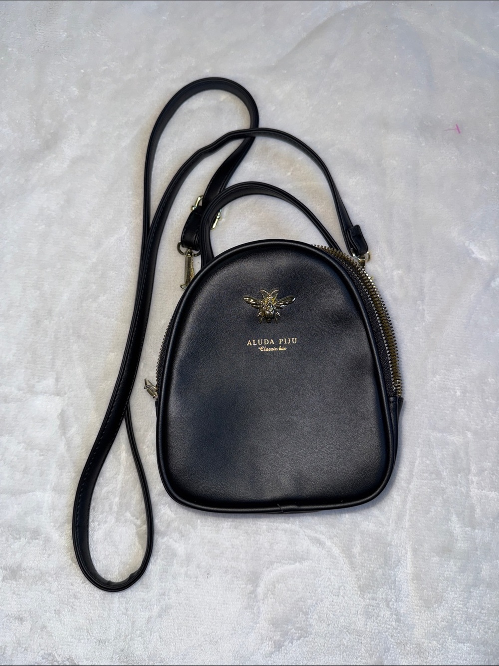 Black Mini Crossbody with Bee Emblem